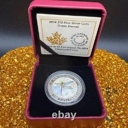 Proof 2014 Canadian $10.999 Silver. 5 oz Green Darner Hologram COA Leather Case