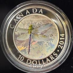 Proof 2014 Canadian $10.999 Silver. 5 oz Green Darner Hologram COA Leather Case