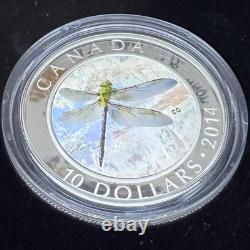 Proof 2014 Canadian $10.999 Silver. 5 oz Green Darner Hologram COA Leather Case