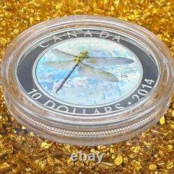 Proof 2014 Canadian $10.999 Silver. 5 oz Green Darner Hologram COA Leather Case