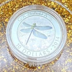 Proof 2014 Canadian $10.999 Silver. 5 oz Green Darner Hologram COA Leather Case