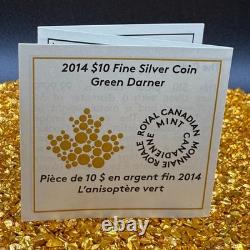 Proof 2014 Canadian $10.999 Silver. 5 oz Green Darner Hologram COA Leather Case