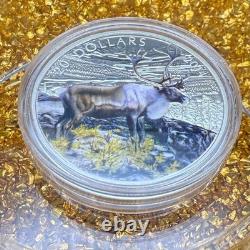 Proof 2014 Canadian $20.999 Silver 1 oz Colorized Caribou, COA, Leather Case