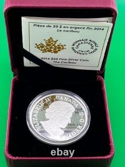 Proof 2014 Canadian $20.999 Silver 1 oz Colorized Caribou, COA, Leather Case