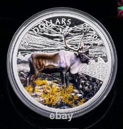 Proof 2014 Canadian $20.999 Silver 1 oz Colorized Caribou, COA, Leather Case