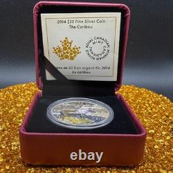 Proof 2014 Canadian $20.999 Silver 1 oz Colorized Caribou, COA, Leather Case
