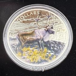 Proof 2014 Canadian $20.999 Silver 1 oz Colorized Caribou, COA, Leather Case