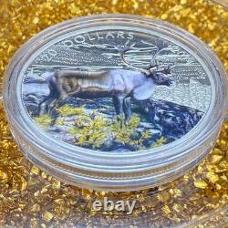 Proof 2014 Canadian $20.999 Silver 1 oz Colorized Caribou, COA, Leather Case