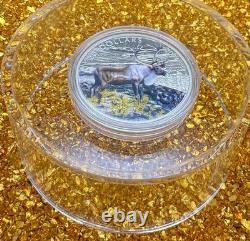 Proof 2014 Canadian $20.999 Silver 1 oz Colorized Caribou, COA, Leather Case