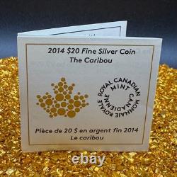 Proof 2014 Canadian $20.999 Silver 1 oz Colorized Caribou, COA, Leather Case