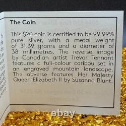 Proof 2014 Canadian $20.999 Silver 1 oz Colorized Caribou, COA, Leather Case