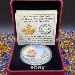 Proof 2015 Canadian $20.999 Silver 1 oz Franklin's Lost Expedition, COA, Case