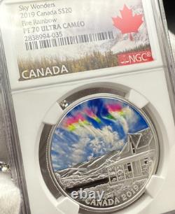 Proof 2019 Canada S$20 1oz Silver Coin PF70 Sky Wonder Fire Rainbow 1 of 12 Mint