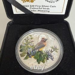 Pure Silver Proof Coin Canada $20 D Colourful Birds Cedar Waxwing 1 oz 2022
