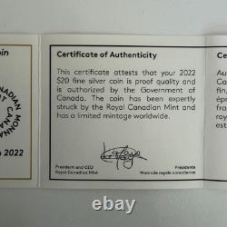 Pure Silver Proof Coin Canada $20 D Colourful Birds Cedar Waxwing 1 oz 2022