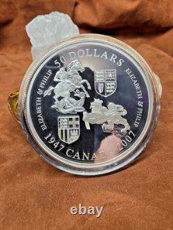 RARE-2007 Canada $50 Queen Elizabeth Prince Philip 60th Anniversary Silver