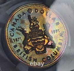 Rainbow Toned Silver 1971 Canada British Columbia Proof Dollar NGC SP66 Nice