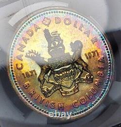 Rainbow Toned Silver 1971 Canada British Columbia Proof Dollar NGC SP67 STAR
