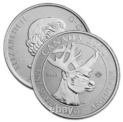 Roll 30 Silver Canada Coins 2020 3/4 Oz RCM Woodland Caribou Reverse Proof. 9999