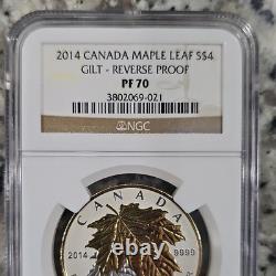 Royal Canadian Mint Maple Leaf $4 2014 Gilt Reverse Proof Silver NGC PF 70