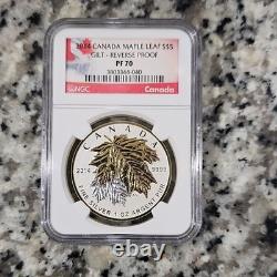 Royal Canadian Mint Maple Leaf $5 2014 Gilt Reverse Proof Silver NGC PF 70