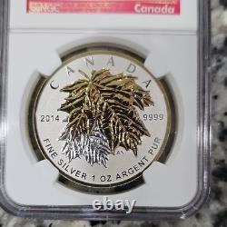 Royal Canadian Mint Maple Leaf $5 2014 Gilt Reverse Proof Silver NGC PF 70