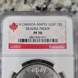 Royal Canadian Mint Maple Leaf $5 2014 Reverse Proof 1 oz Silver NGC PF 70