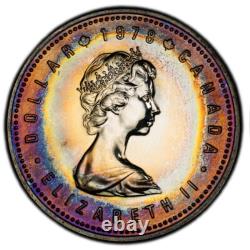 SP66 1978 $1 Canada Commonwealth Games Silver Proof Dollar, PCGS- Rainbow Toned