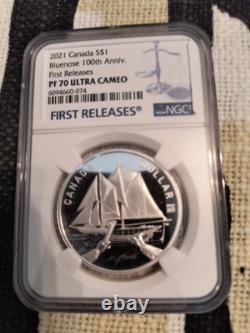 Sailing Ship Silver $1 Canada 100th Anniv. PF 70 Ultra Cameo First Release Blue