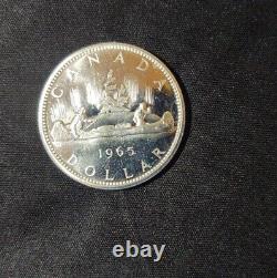 Silver 1965 Canada $1 Dollar Type 1 Small Beads, Pointed 5 Proof dCam