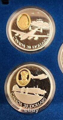 Silver 1990, 1991, 1992, 1993, & 1994 Canada $20 Aviation Series 10 Coin Set