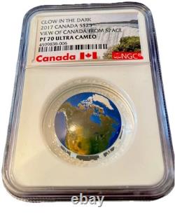 VIEW OF CANADA FROM SPACE PF70 GLOW IN THE DARK $25 2017 Pf70 ULTRA CMO SILVER