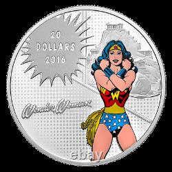 WONDER WOMAN. 999 silver coin 1oz proof 2016 Canada $20 coin withbox & COA