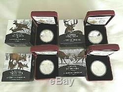 White-tail Deer 4 Coin Set 1 Oz 99.99% Silver Proofs Canada 2014 Mint In Boxes