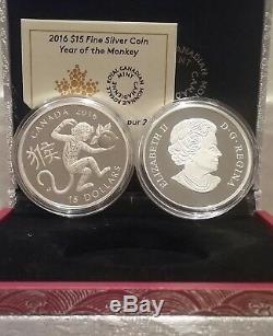 Year of the Monkey $15 2016 1OZ Pure Silver Proof Coin Canada